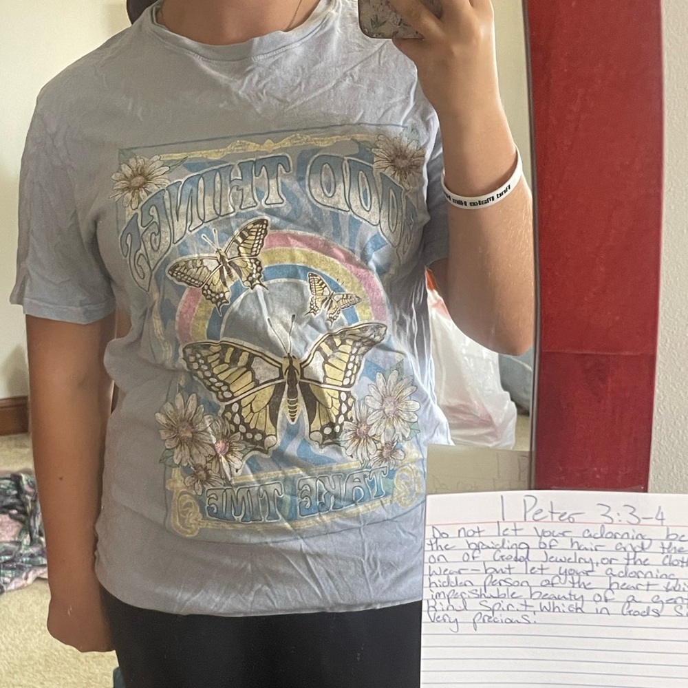 Blue, extra small, “good things take time” tee